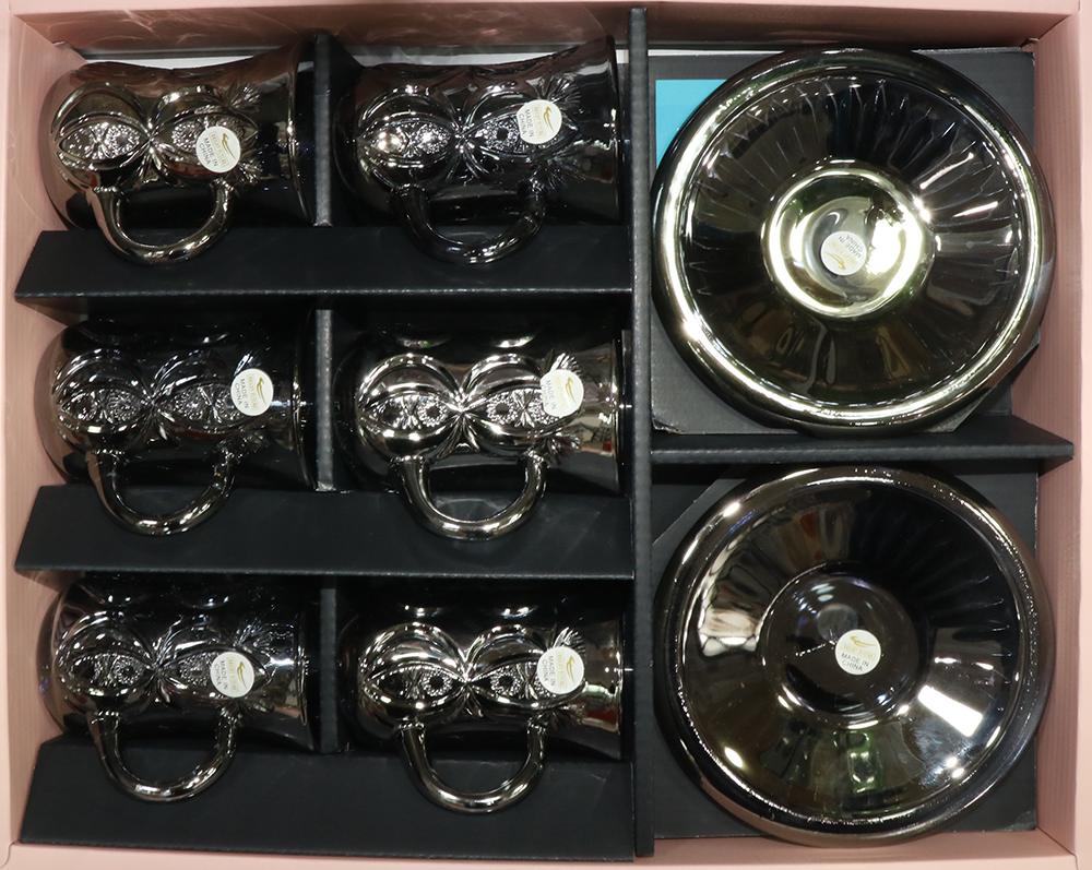 طقم استكانه ، 12 قطعة ، زجاجي ، رمادي غامق ، 1780