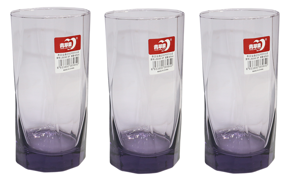 طقم شوب رين مضلع ، للماء والعصائر ، مكون من 6 قطع ، سعة 425 ملي ، الوان متعددة ، موديل 2597