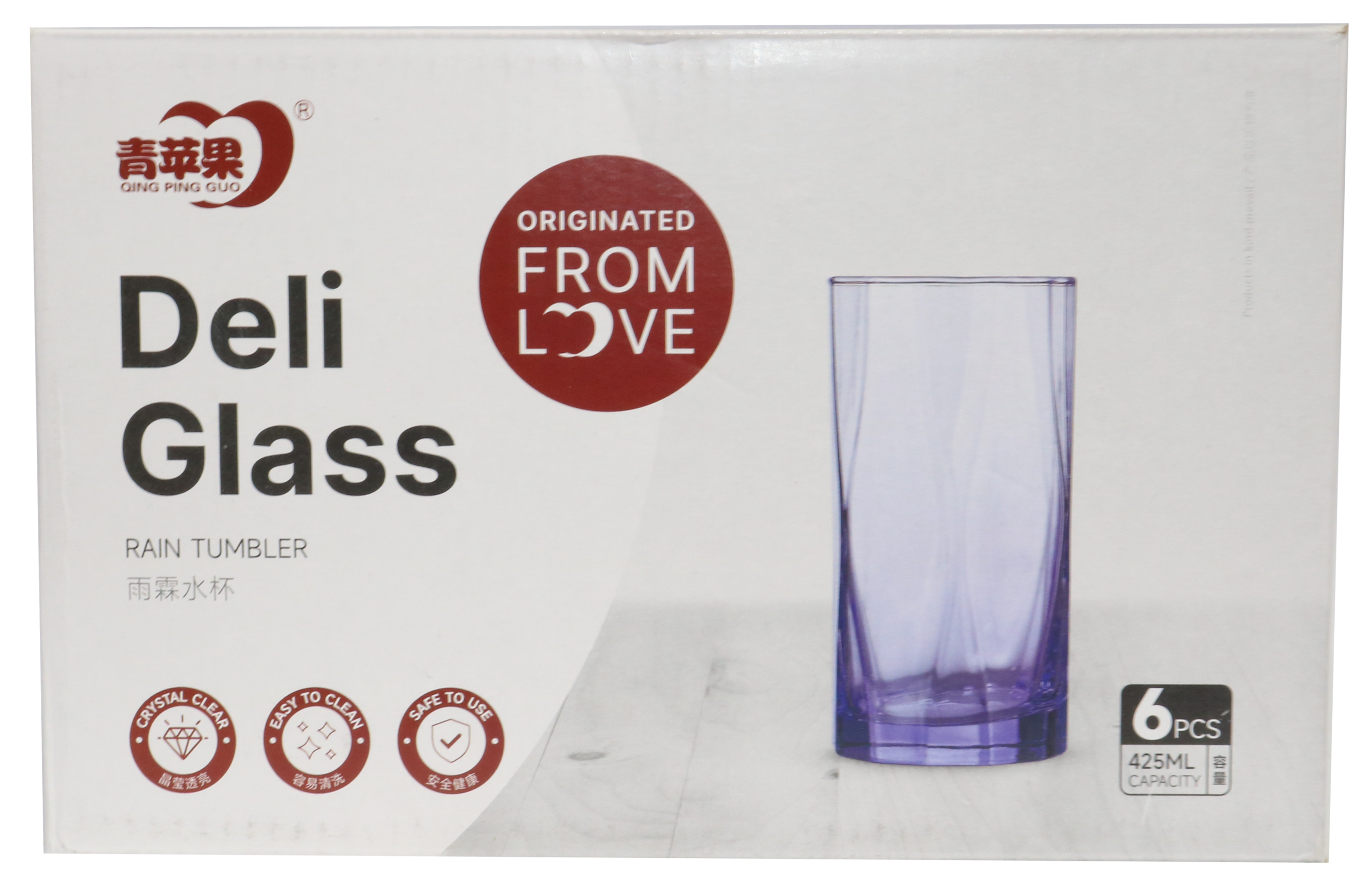 طقم شوب رين مضلع ، للماء والعصائر ، مكون من 6 قطع ، سعة 425 ملي ، الوان متعددة ، موديل 2597