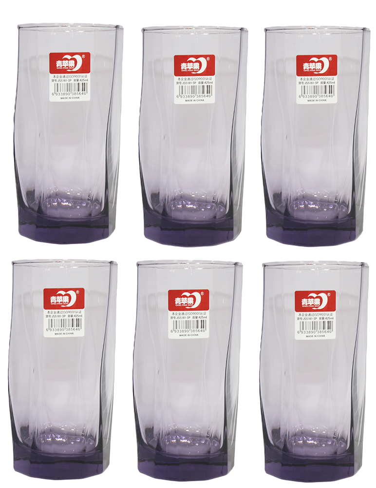 طقم شوب رين مضلع ، للماء والعصائر ، مكون من 6 قطع ، سعة 425 ملي ، الوان متعددة ، موديل 2597