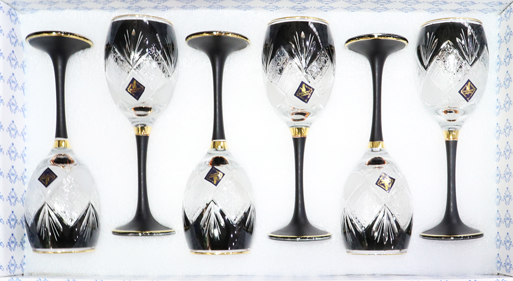 طقم كاسات امبراطور ارابيسك الاسراء ، زجاج ، أسود