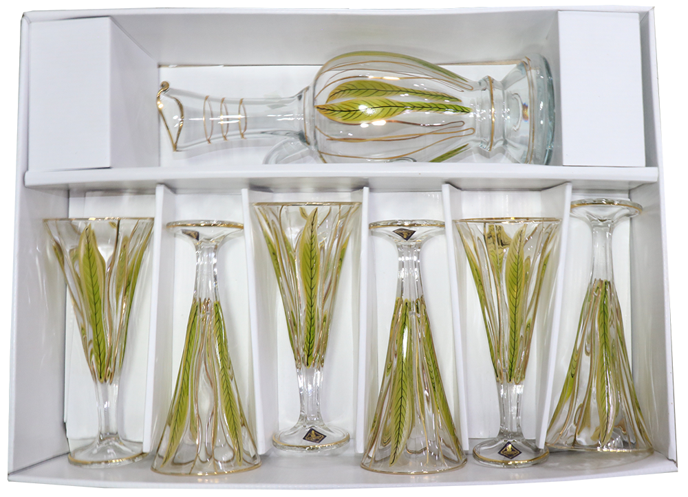 طقم شربات بامبو الصبار من الخواجة ، مكون من 7 قطع ، دورق + 6 شوب ، زجاج مزخرف