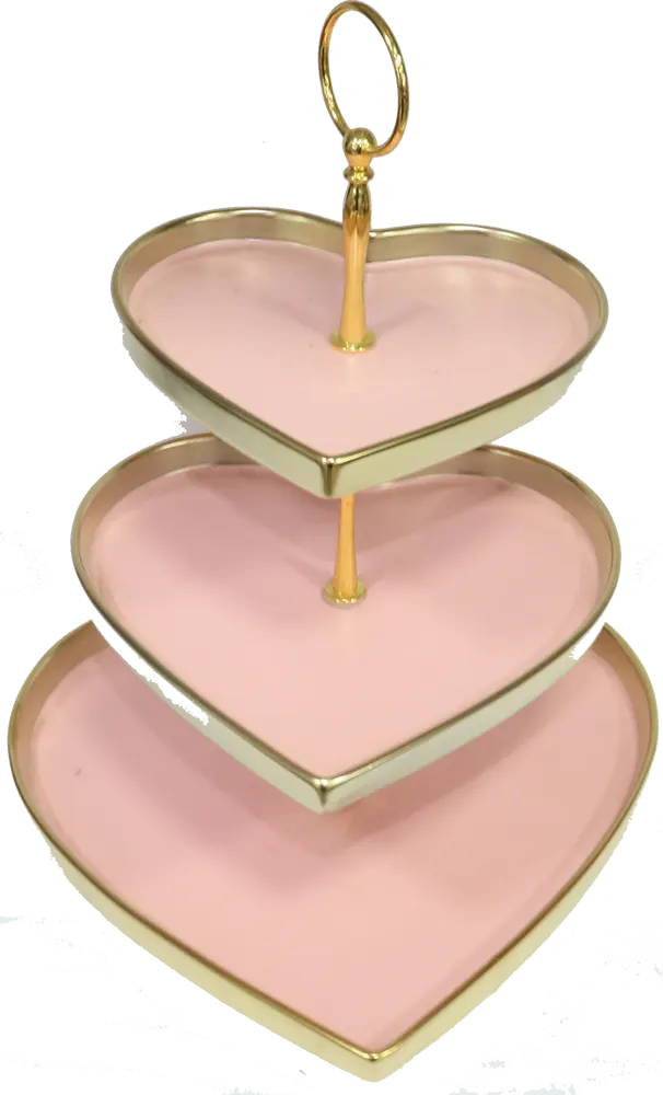 ستاند تقديم حلويات 3 دور البركة ، بورسلين ، شكل قلب ، روز