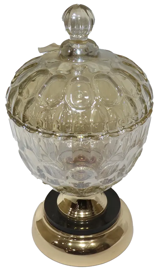 بونبونيرة زجاج بغطاء زجاج، عسلى، 3845