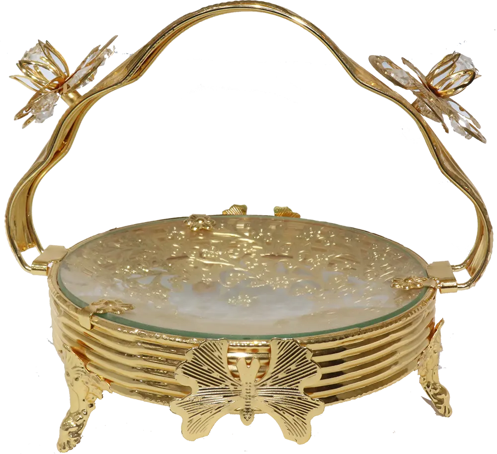 طبق فاكهة مدهب زجاج ومعدن، دائري، حجم متوسط، دهبي، 233