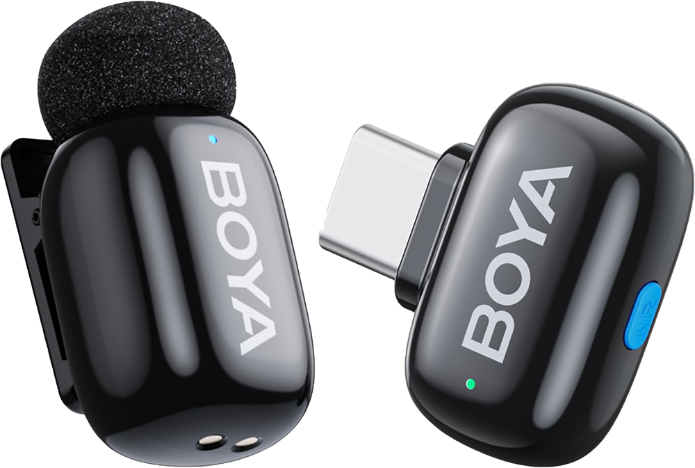 ميكروفون لاسلكي الترا ميني من بويا ، ثنائي القناة ، خاصية الغاء الضوضاء ، 2.4جيجاهرتز ، مُستقبِل لايتنينج وتايب سي ، أسود ، MINI-13