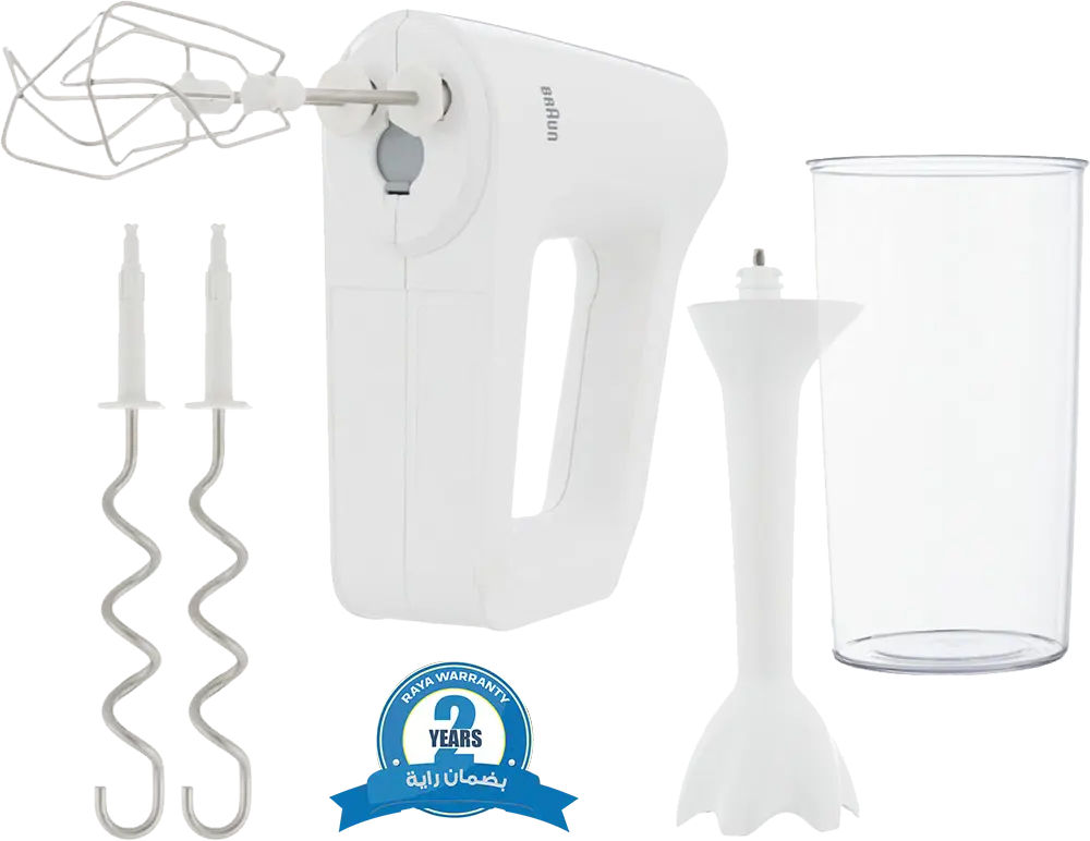 مضرب بيض براون مالتي ميكس 3، 500 وات، 5 سرعات، أبيض، HM3105WH، ضمان راية