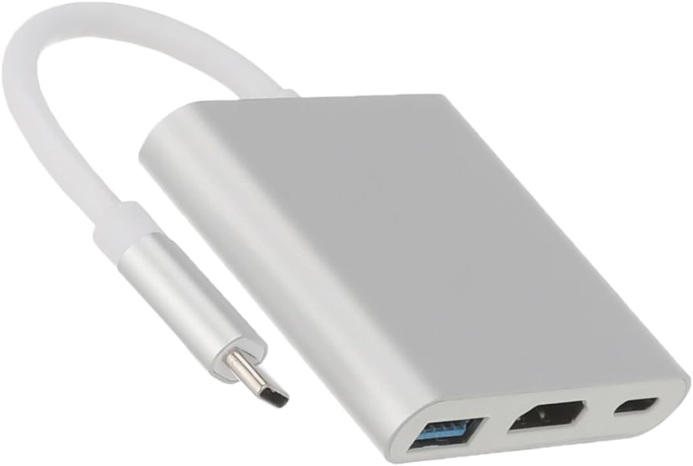 محول ادابتر USB-C إلى HDMI ، محول 3 × 1 من النوع C إلى HDMI 4K متعدد المنافذ مع منفذ USB 3.0 ومنفذ شحن USB C