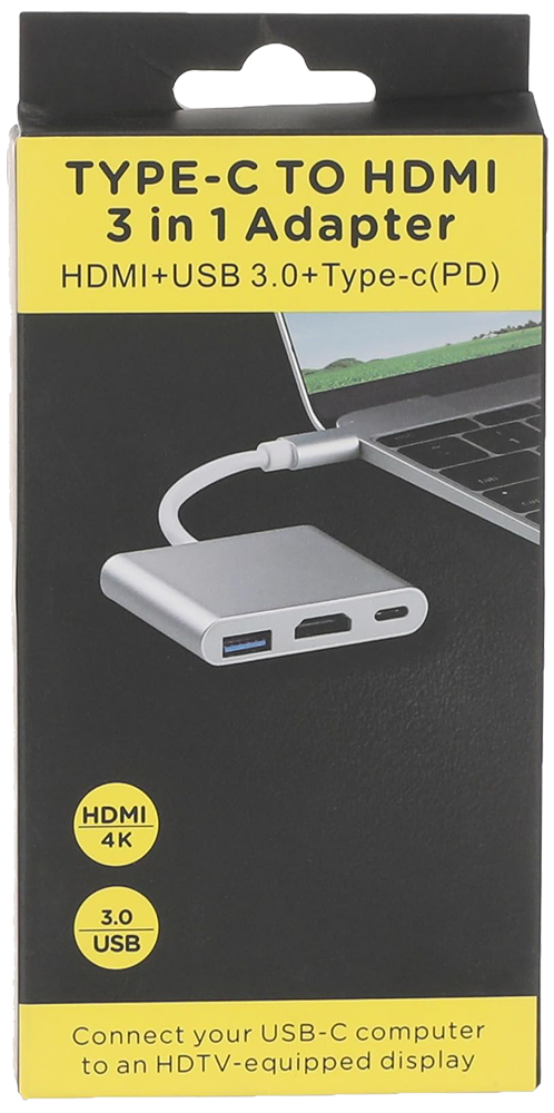 محول ادابتر USB-C إلى HDMI ، محول 3 × 1 من النوع C إلى HDMI 4K متعدد المنافذ مع منفذ USB 3.0 ومنفذ شحن USB C