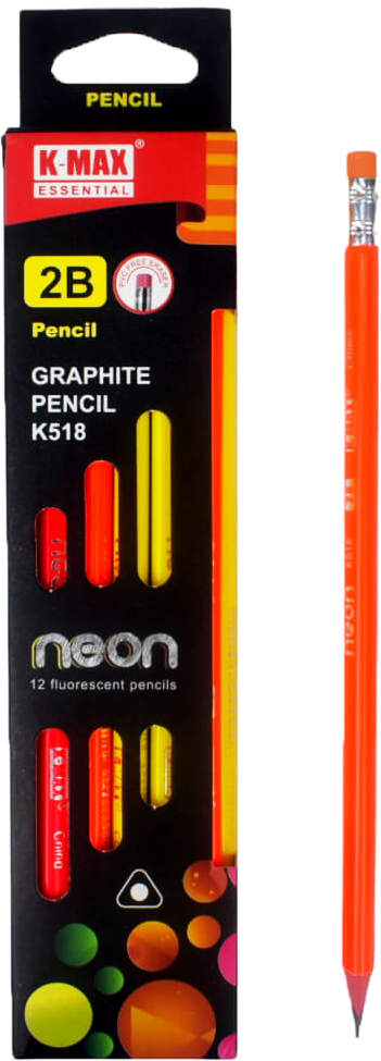 علبة اقلام رصاص 2B نيون من كي ماكس ، 12 قطعة باستيكة، K518