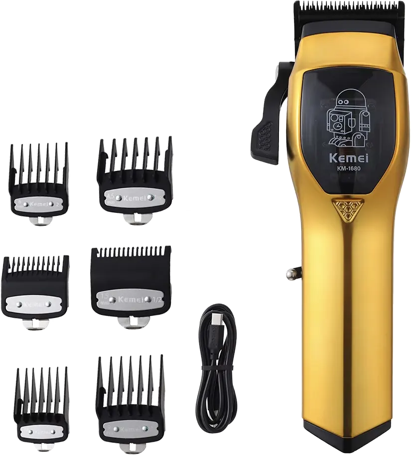 ماكينة حلاقة شعر كيمي قابلة للشحن، ،6 أمشاط، لون ذهبي، موديل KM-1680