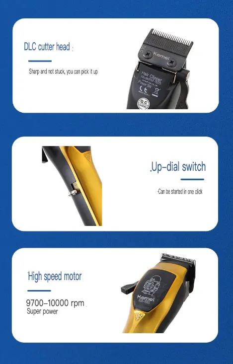 ماكينة حلاقة شعر كيمي قابلة للشحن، ،6 أمشاط، لون ذهبي، موديل KM-1680