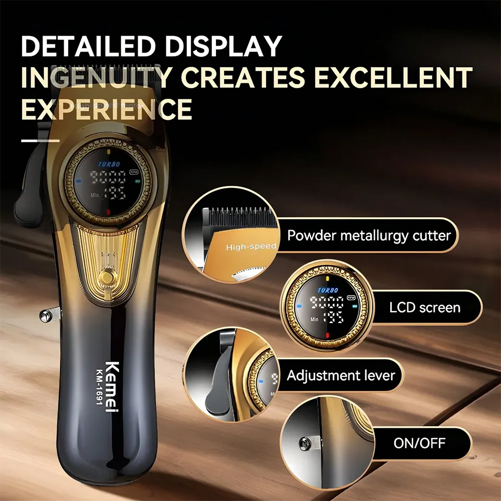 ماكينة حلاقة شعر كيمي قابلة للشحن، ،6 أمشاط، لون ذهبي*أسود، موديل KM-1691