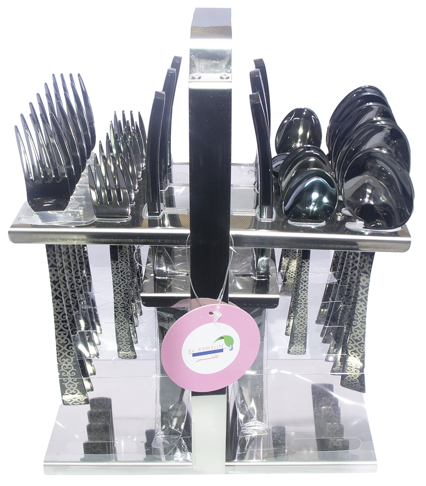 طقم معالق الاندلس ، مكون من 30 قطعة ، مع حامل ستانلس ستيل ، سيلفر