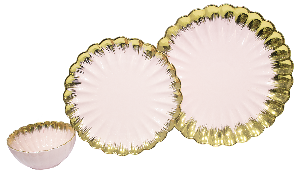 طقم عشاء خط الباشا ، مكون من 30 قطعة ، بينك - ذهبي ، موديل CY01