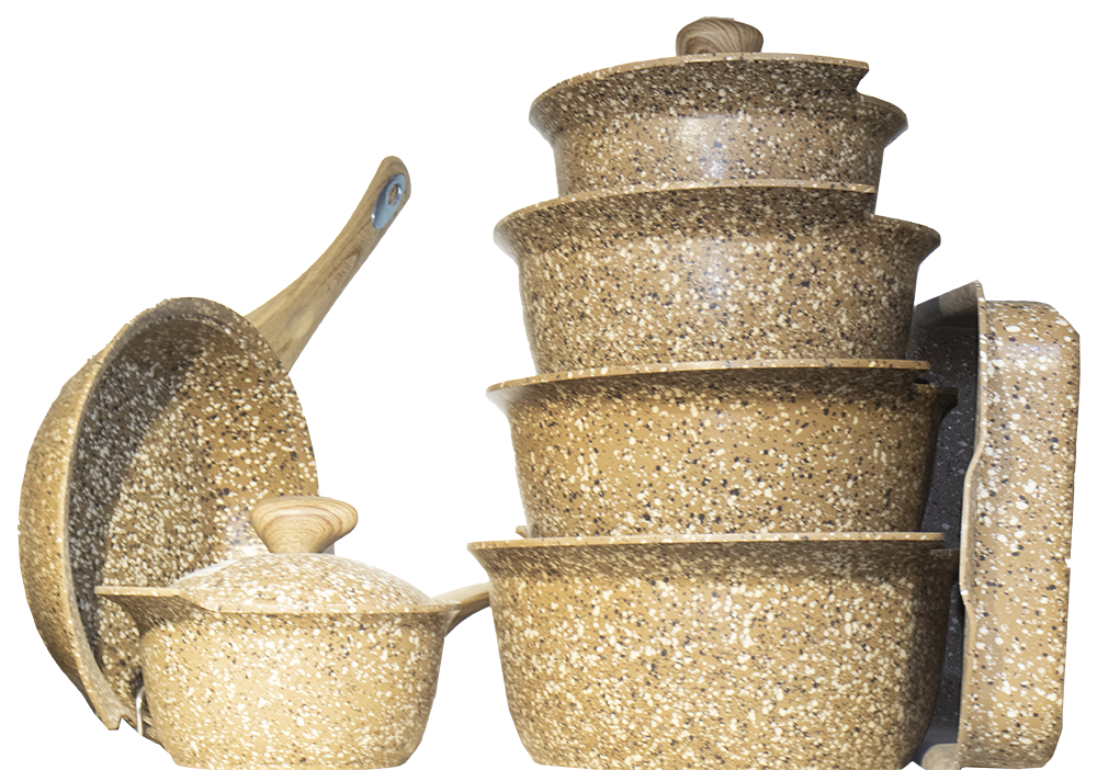 طقم حلل جيرانيت الاندلس ، مكون من 12 قطعة ، لون بني