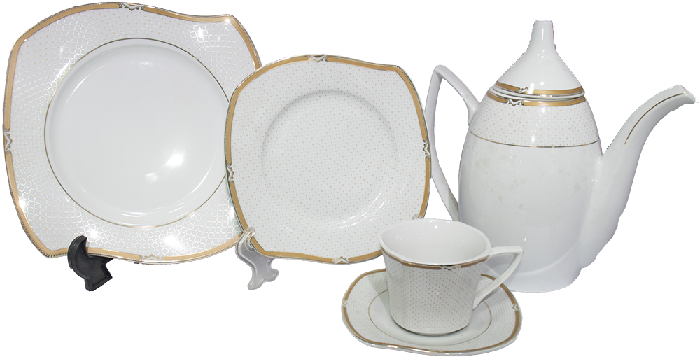 طقم سفرة الاندلس، 62ق، أبيض مدهب ،22075