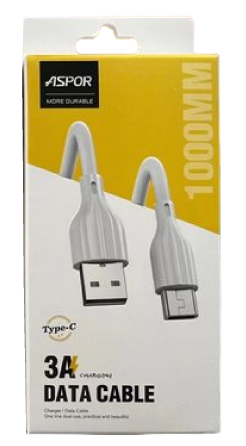 كابل شحن وناقل بيانات سريع أسبورت ، 3 أمبير، USB to USB-C ، أبيض، A096