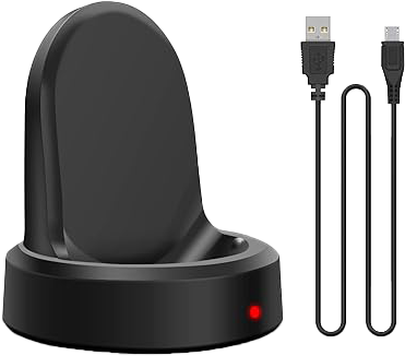 قاعدة شحن لاسلكية لساعة سامسونج الذكية اس 2, اس3 , اس 4 ، منفذ usb-a، قاعدة مانعة للأنزلاق، أسود