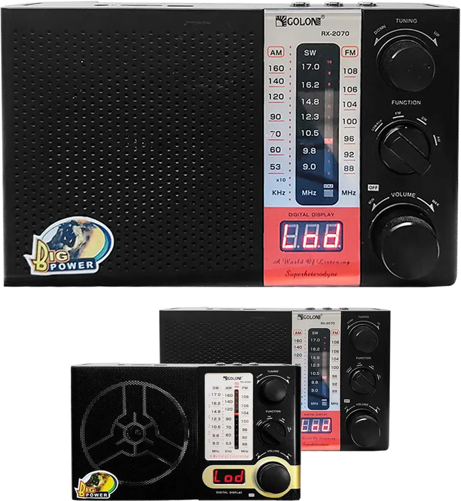 راديو محمول FM\AM\SW من جولون،  بطارية قابلة لإعادة الشحن ، منفذ سماعة رأس، أسود، RX-2070-2060