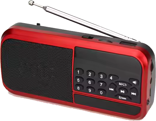 جهاز راديو fm صغير من جوك، بطارية قابلة لإعادة الشحن، يدعم البلوتوث، شاشة ليد، منفذ سماعة رأس، أحمر، H798