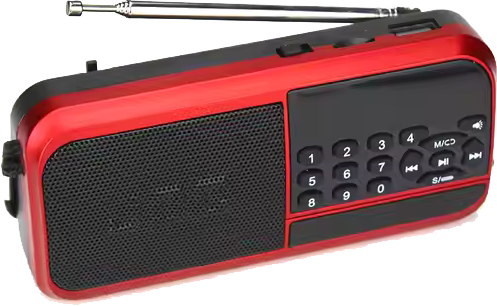 جهاز راديو fm صغير من جوك، بطارية قابلة لإعادة الشحن، يدعم البلوتوث، شاشة ليد، منفذ سماعة رأس، أحمر، H798
