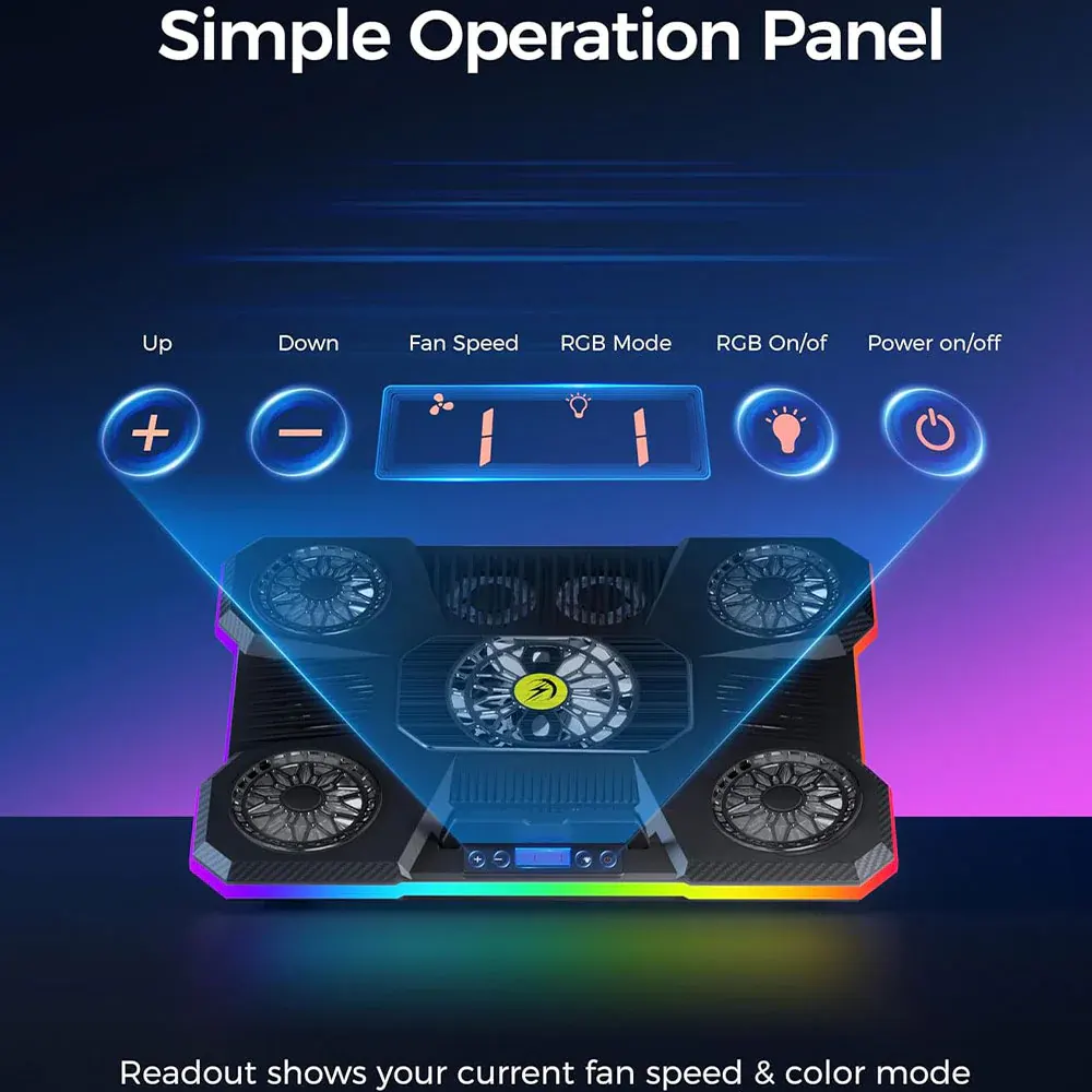 لوحة تبريد لاب توب جيجا ماكس بلس، 9 مراوح، تدعم حتى 17 بوصة، 2070