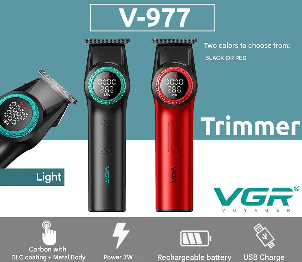 ماكينة حلاقة في جي ار لاسلكية لقص الشعر للرجال ، شاشة ال اي دي ، قابلة للشحن ، متعددة الألوان، V-977