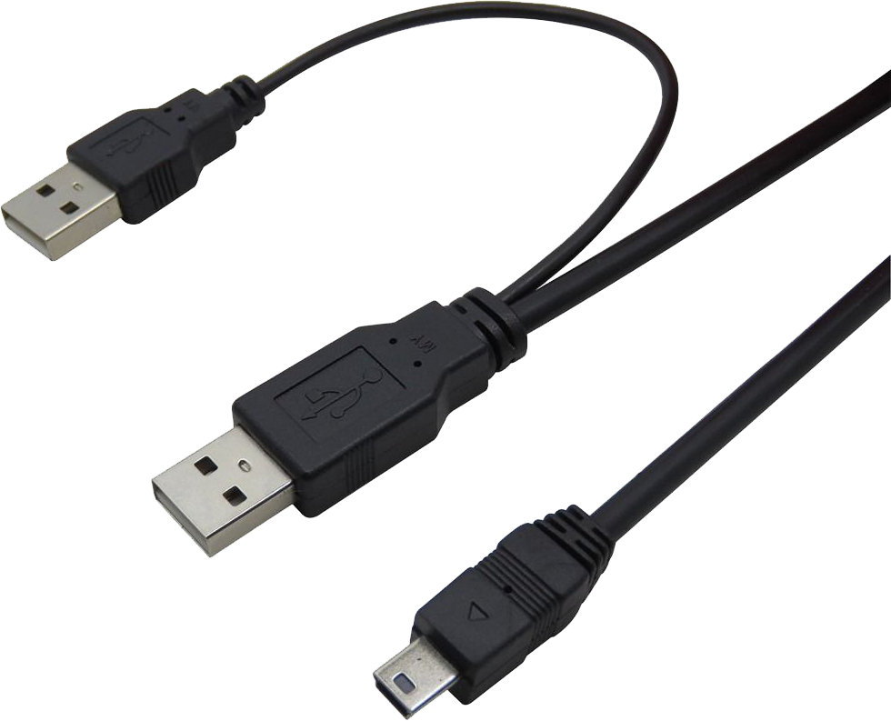 كابل توصيل من USB mini 5 pin إلي مخرجين USB male من تو بي ، أسود  DC013
