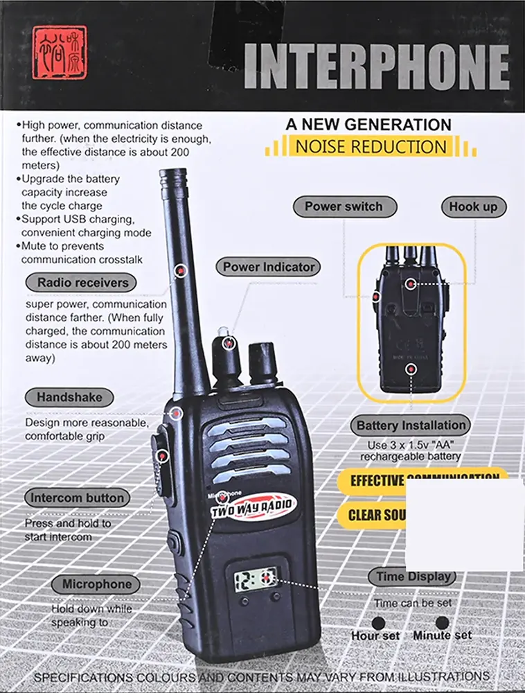 Two-Way Radio for Kids, Rechargeable, Black, Model JQ220-6C5