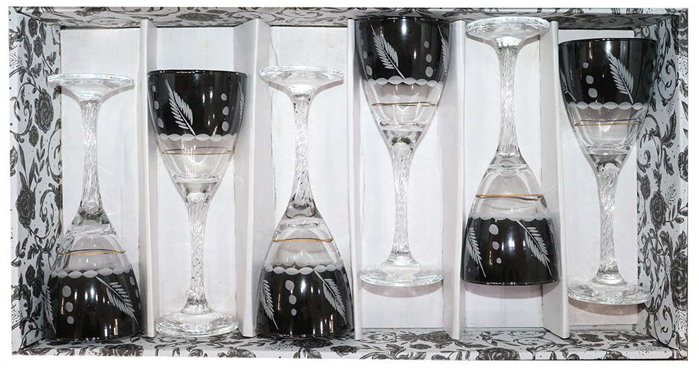 طقم كاسات حفر الخواجه ، مكون من 6 قطع ، أسود