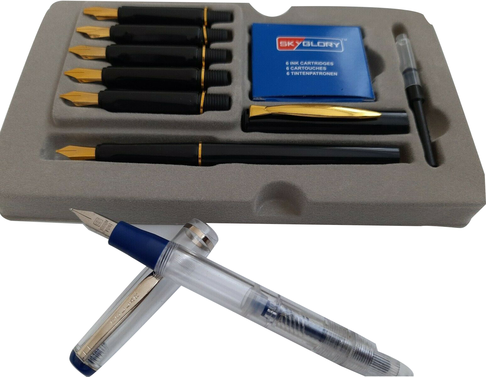 قلم خط عربي سكاي جلوري، 6 رؤوس، 6 خراطيش حبر