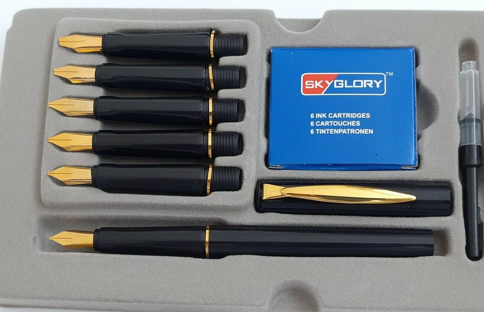قلم خط عربي سكاي جلوري، 6 رؤوس، 6 خراطيش حبر