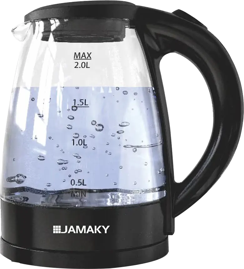 غلاية مياه كهربائية زجاج جماكي 2200 وات، 2 لتر، اسود، JMK 9507