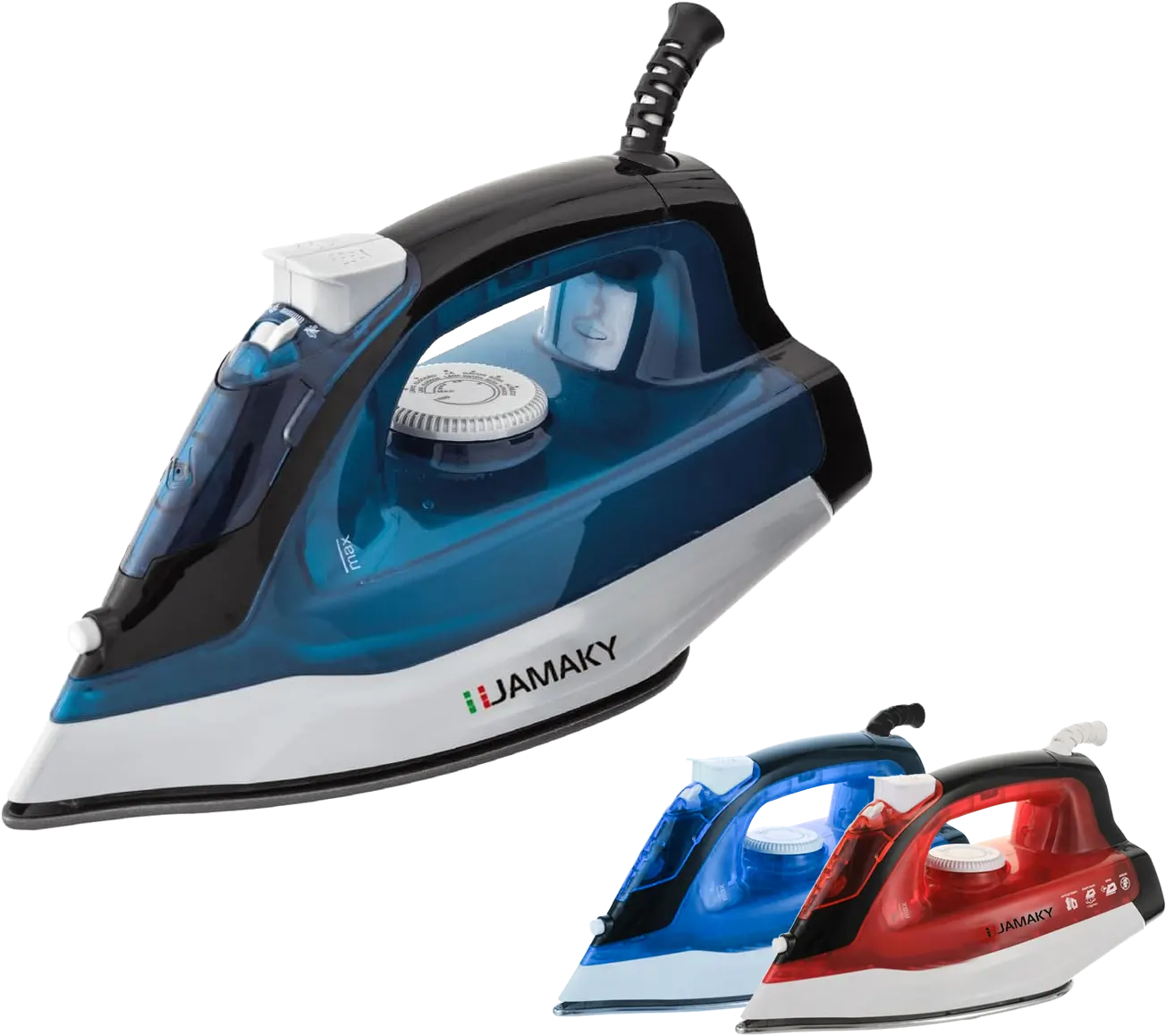 مكواة ملابس بخار جماكي 1800 وات، قاعدة سيراميك، ألوان متعددة، موديل JMK-1028