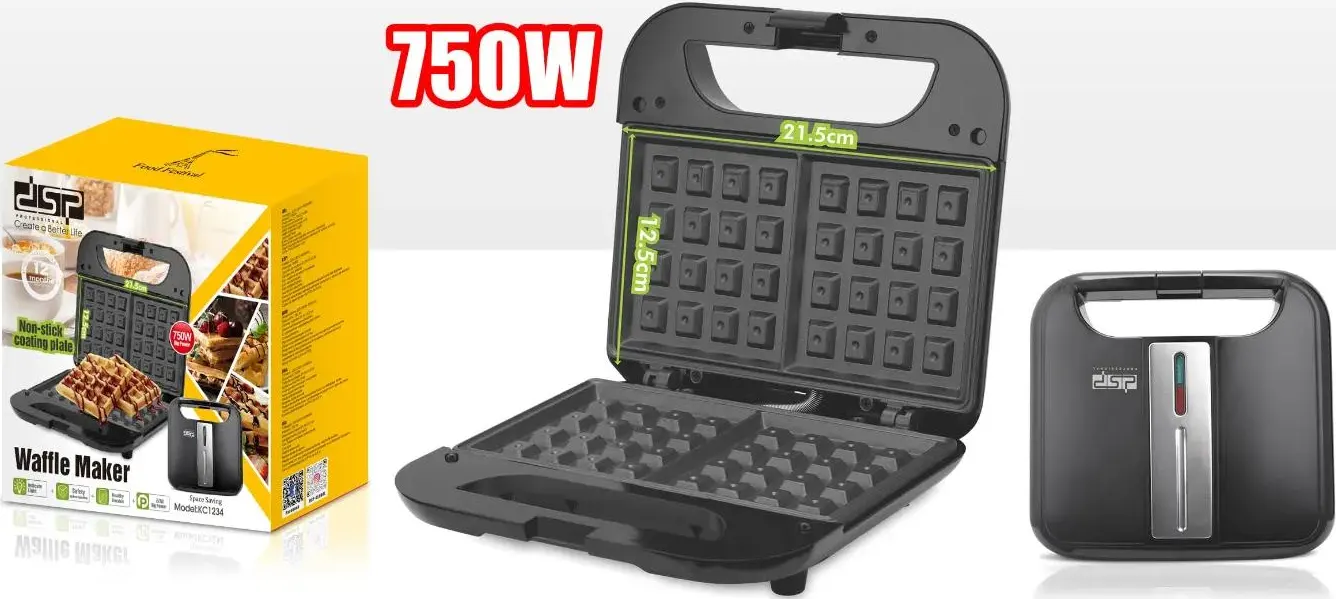صانع الوافل دي اس بي ، 750 وات، أسود، KC1234
