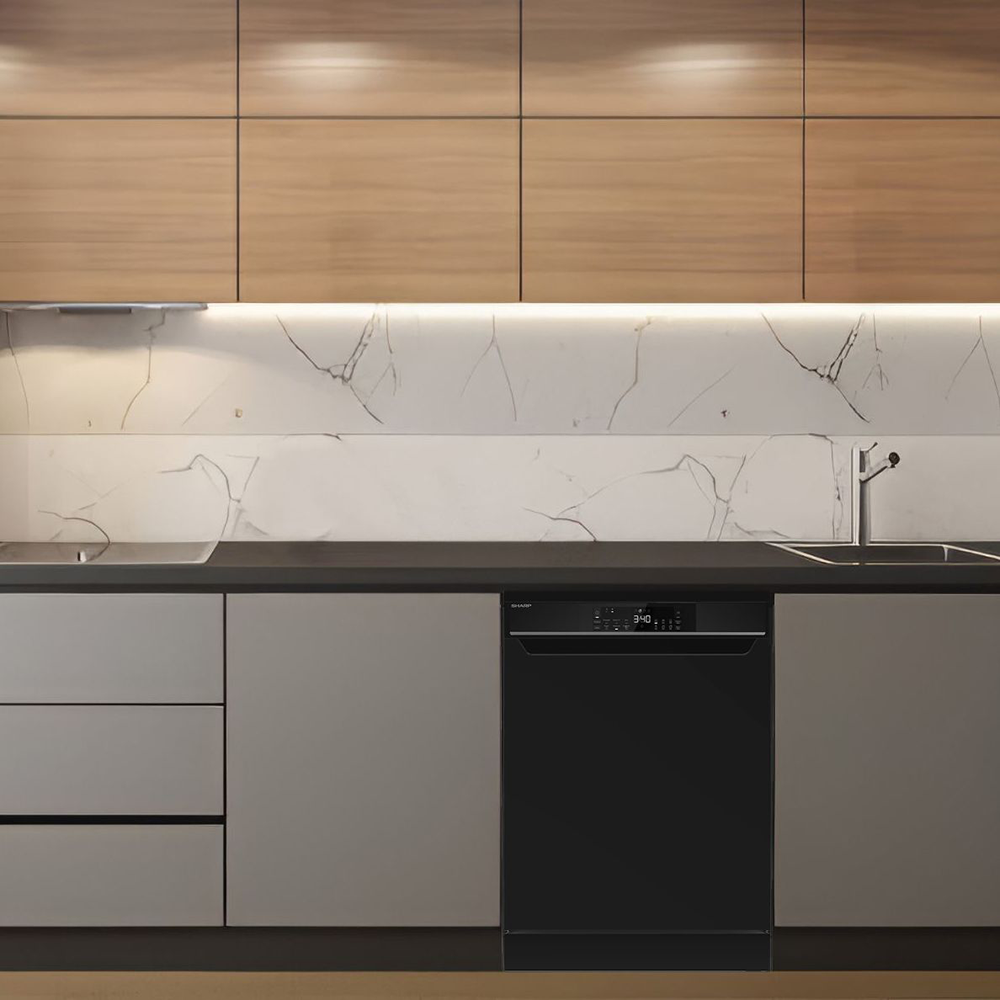 غسالة أطباق شارب 60 سم ، 13 فرد ، 8 برامج ، شاشة ديجيتال ، لون اسود ، QW-V813-BK2