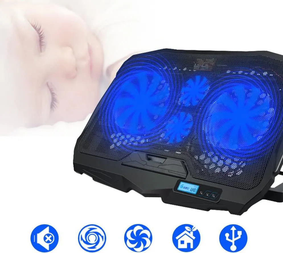 لوحة تبريد لابتوب من جيجاماكس بلس، 4 مروحة، اضاءة ليد، 2020