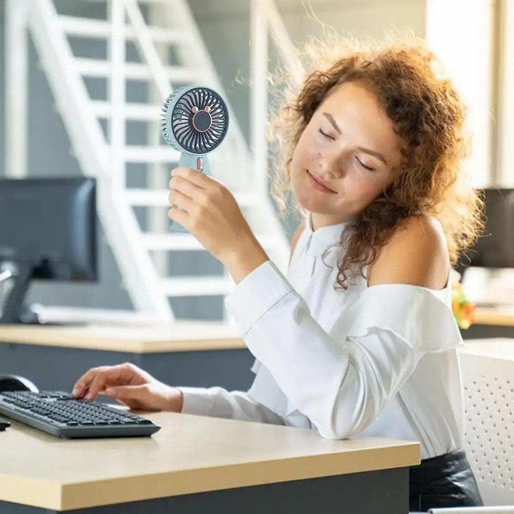 مروحة صغيرة محمولة تعمل بالشحن ،تركواز*أسود