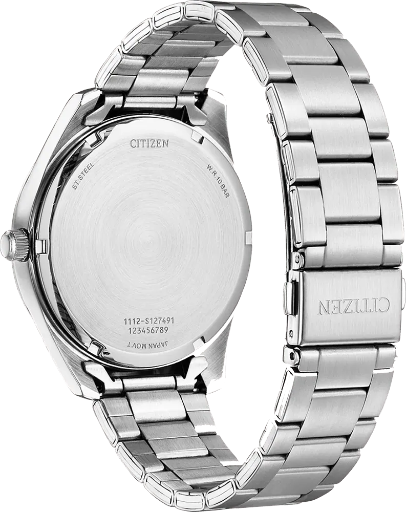 ساعة سيتيزن رجالية، ميناء أزرق، عقارب دائرية، سوار ستانلس ستيل فضي، ساعة يد تناظرية، فضية، BI1031-51L