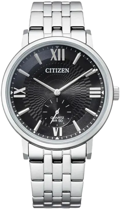 ساعة سيتيزن للرجال، ميناء أسود، عقارب دائرية، سوار  ستانلس ستيل فضي، ساعة يد تناظرية، فضية، BE9170-72E