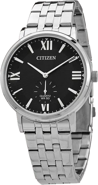 ساعة سيتيزن للرجال، ميناء أسود، عقارب دائرية، سوار  ستانلس ستيل فضي، ساعة يد تناظرية، فضية، BE9170-72E