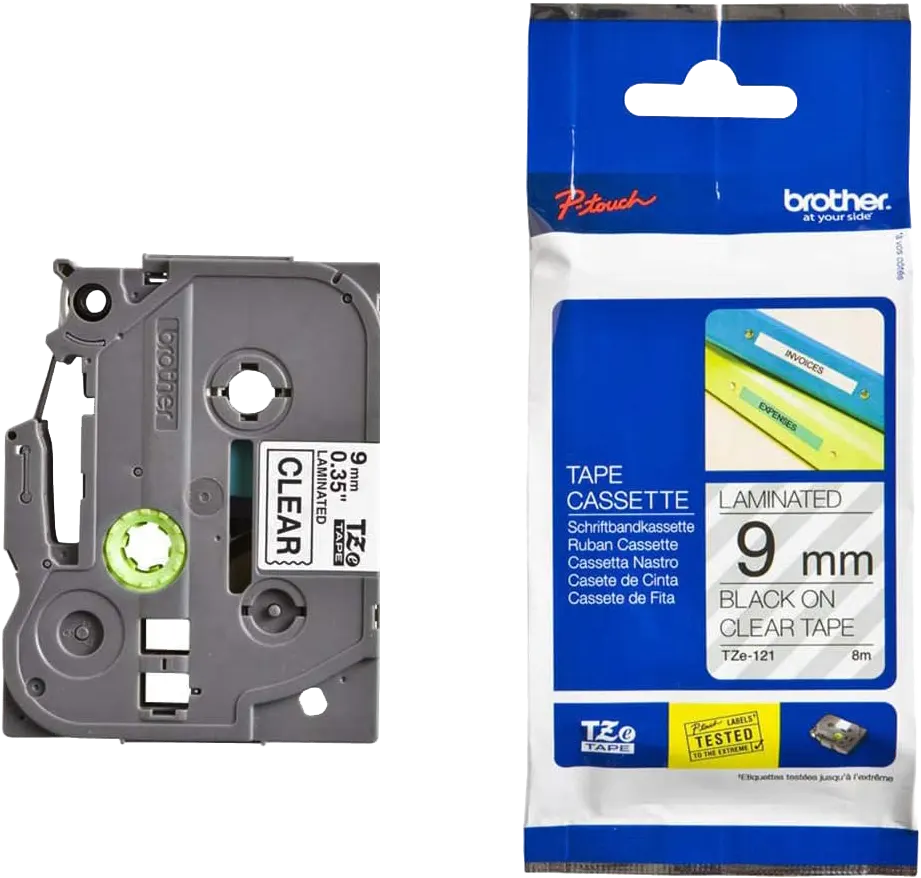 شريط لاصق للتغليف من بروذر بقياس 9 ملم * 8 متر، لون اسود واضح - TZe 121