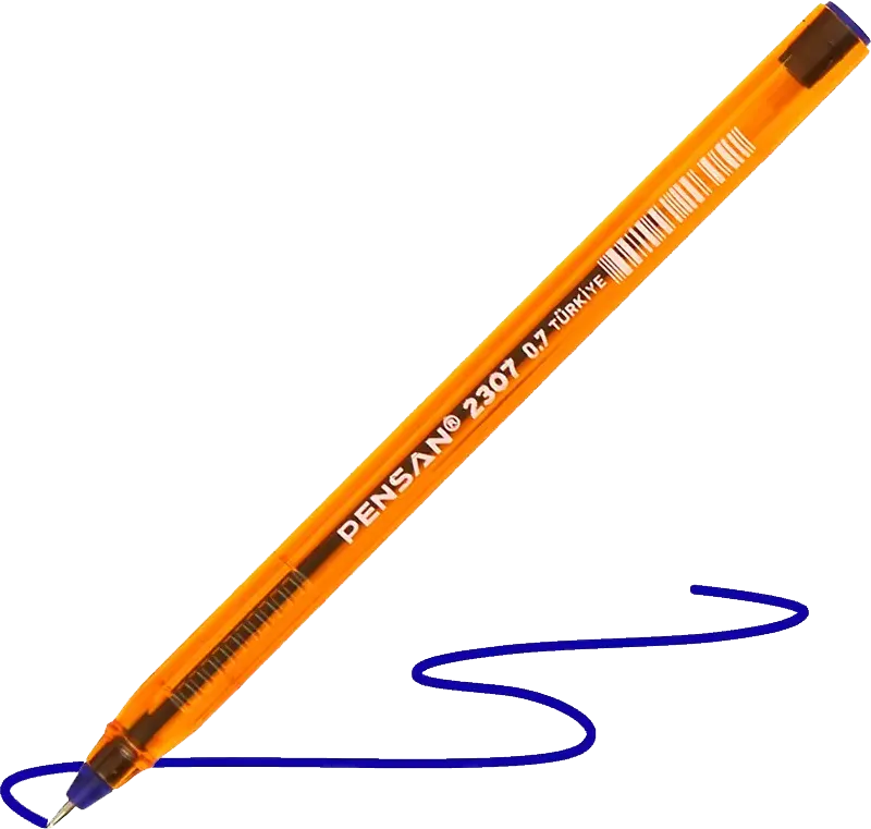 قلم حبر جاف بنسان تركي، 0.7 مللي، أزرق، جسم برتقالي شفاف، 2307