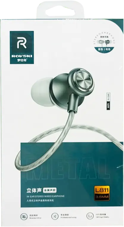 سماعة أذن سلكية ستيريو من روفسكي، بمقبس 3.5 مم، لون رمادي، L811