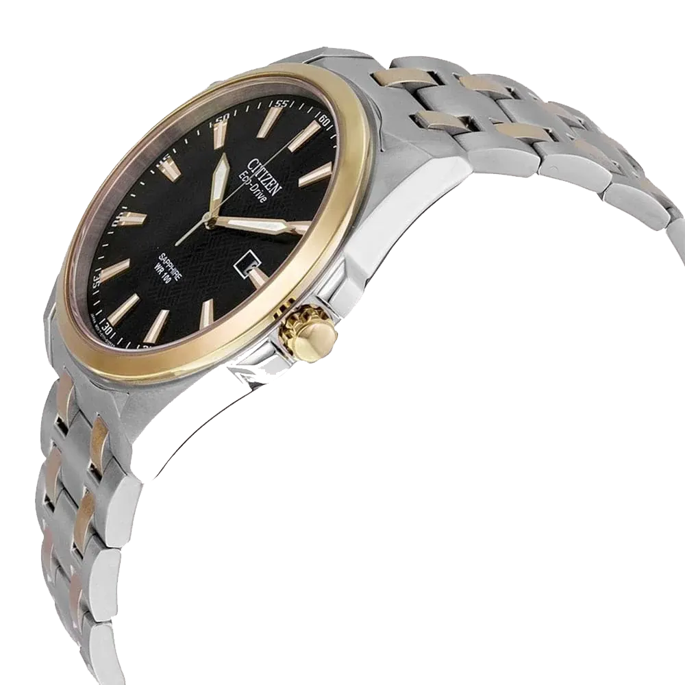 ساعة سيتيزن للرجال، ميناء أسود، عقارب دائرية، سوار ستانلس ستيل فضي*ذهبي، ساعة يد تناظرية، فضي*ذهبي، BI1054-80E