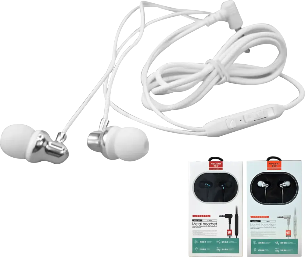 سماعة أذن سلكية ستيريو من روفسكي، بمقبس 3.5 مم، لون رمادي، L803