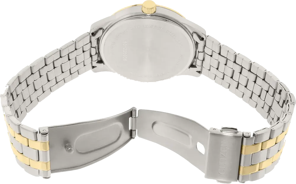 ساعة سيتيزن للرجال، ميناء فضي، عقارب دائرية، سوار ستانلس ستيل فضي*ذهبي، ساعة يد تناظرية، فضي*ذهبي، BF1054-55A