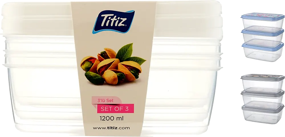 طقم علب تخزين طعام من تيتيز، 3 قطع، 1200 مل، ألوان متعددة، موديل AP-9258