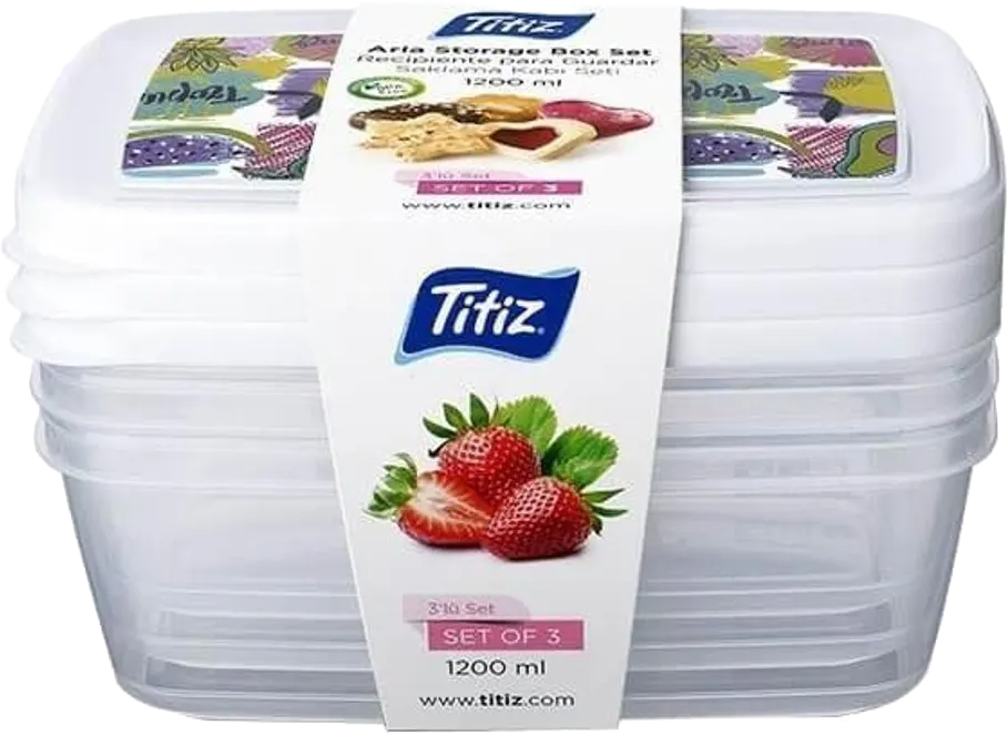 طقم علب تخزين طعام من تيتيز، 3 قطع، 1200 مل، ألوان متعددة، موديل AP-9258